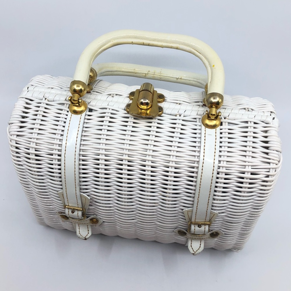 Vintage 60s Woven White Wicker Purse